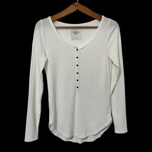 Abercrombie & Fitch Womens Thermal Henley‎ Top Size L White Ribbed Neutral Y2K